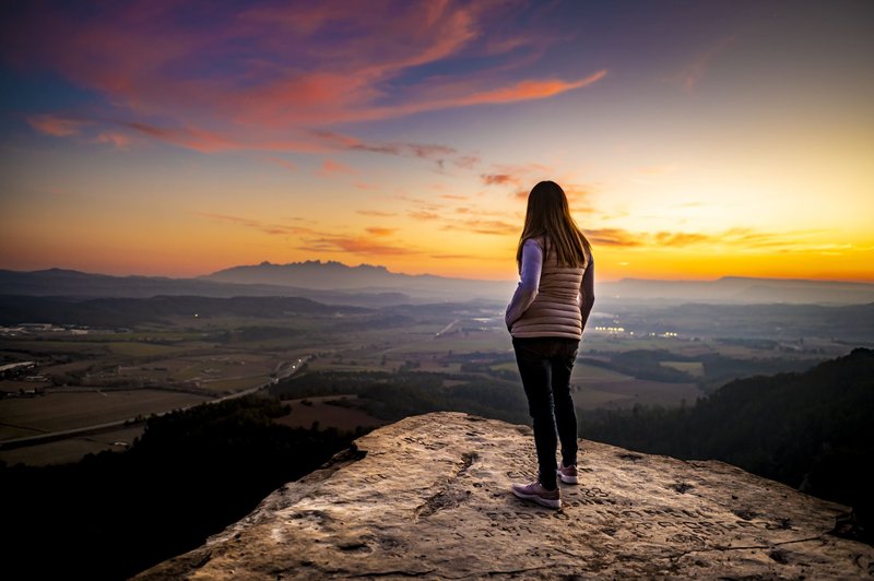 silhouette with Montserrat in the background
