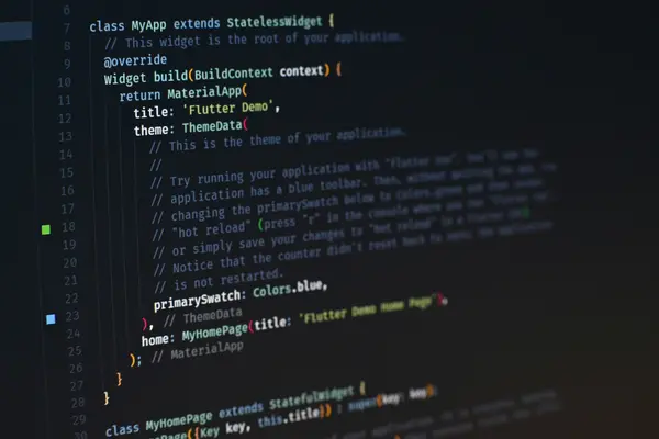 detalle en pantalla de codigo Flutter
