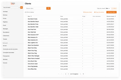 Babià One: llistat de clients de la gestoria