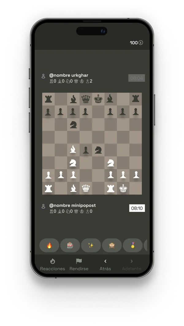 pantalla de partida de ajedrez de glashh