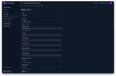 Vanguard Synapp: Material sheet